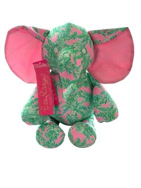 NWT Lilly Pulitzer Pink Green Mandevilla Pink Sands Paradise Plush Elephant